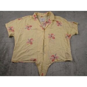 Rails‎ Top Womens Large Yellow Floral Linen Blend Casual Tie Up